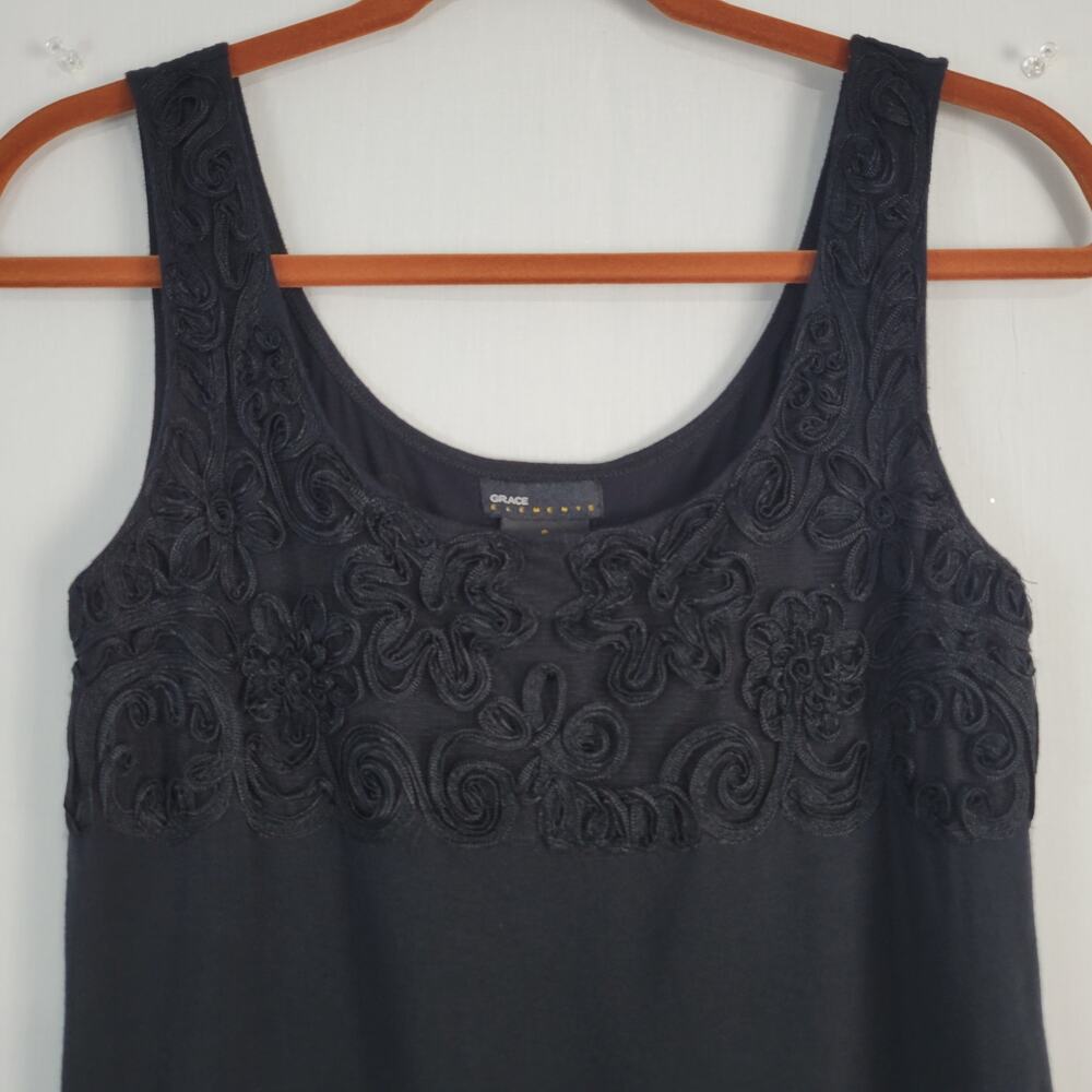 Vintage Y2K Sleeveless Floral Overlay Bust Top size S Black Whimsigoth Grunge